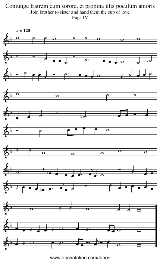 Coniunge fratrem cum sorore, et propina illis poculum amoris - staff notation
