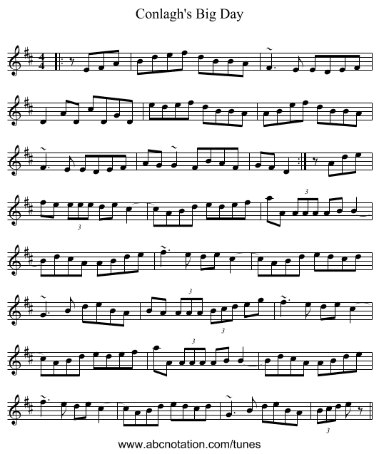 Conlagh's Big Day - staff notation