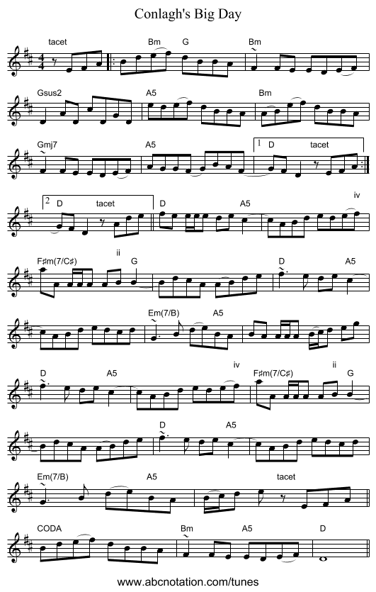 Conlagh's Big Day - staff notation