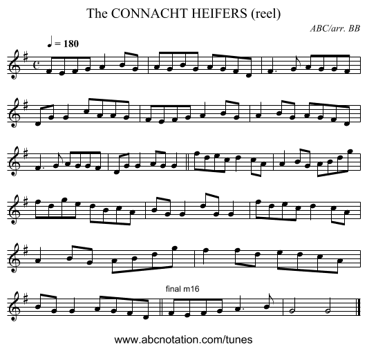 CONNACHT HEIFERS (reel), The - staff notation