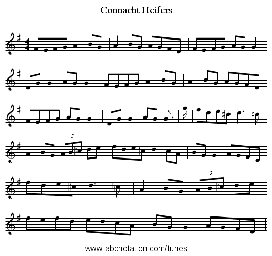 Connacht Heifers - staff notation
