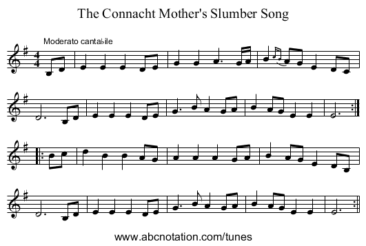 Connacht Mother's Slumber Song, The - staff notation