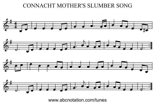 CONNACHT MOTHER'S SLUMBER SONG - staff notation