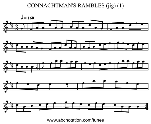 CONNACHTMAN'S RAMBLES (jig) (1) - staff notation