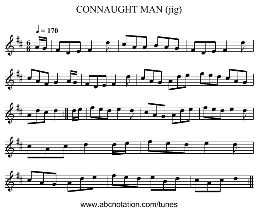 CONNAUGHT MAN (jig) - staff notation