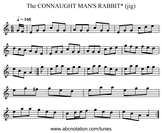 CONNAUGHT MAN'S RABBIT* (jig), The - staff notation