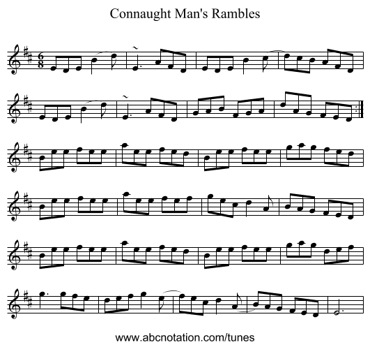 Connaught Man's Rambles - staff notation