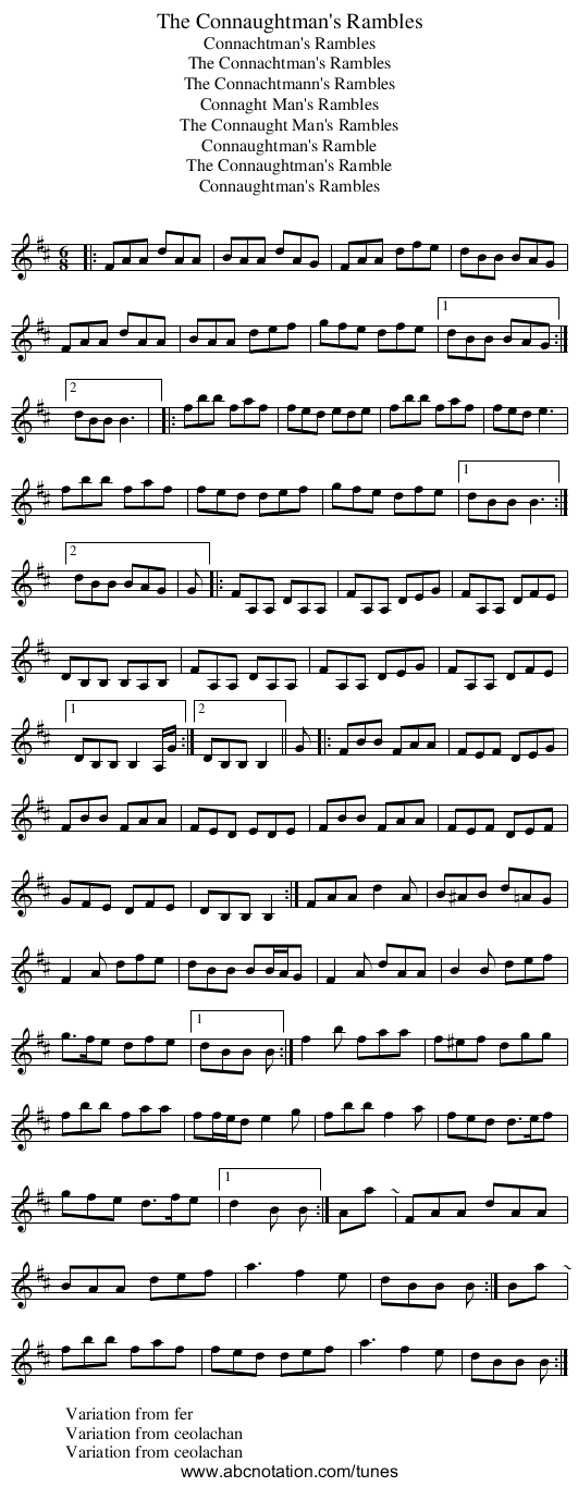 Connaughtman's Rambles, The - staff notation