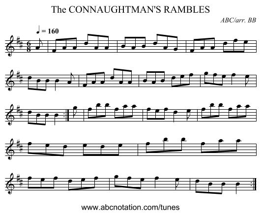 CONNAUGHTMAN'S RAMBLES, The - staff notation