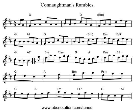 Connaughtman's Rambles - staff notation