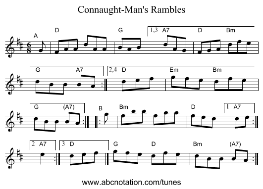 Connaught-Man's Rambles - staff notation
