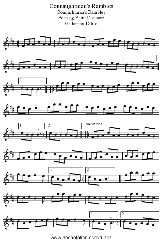 Connaughtman's Rambles - staff notation