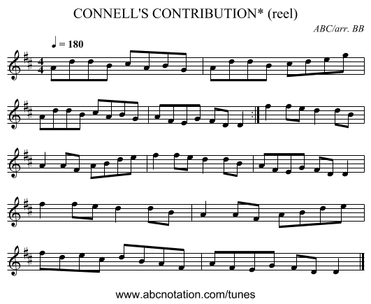 CONNELL'S CONTRIBUTION* (reel) - staff notation