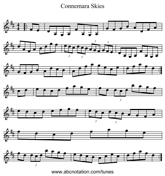 Connemara Skies - staff notation