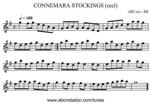 CONNEMARA STOCKINGS (reel) - staff notation