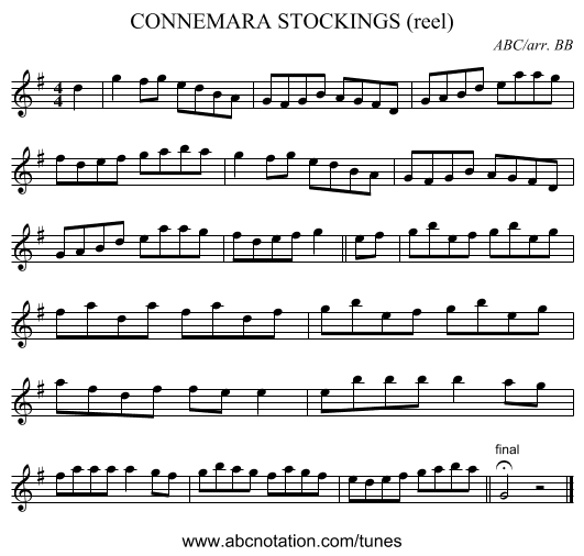 CONNEMARA STOCKINGS (reel) - staff notation