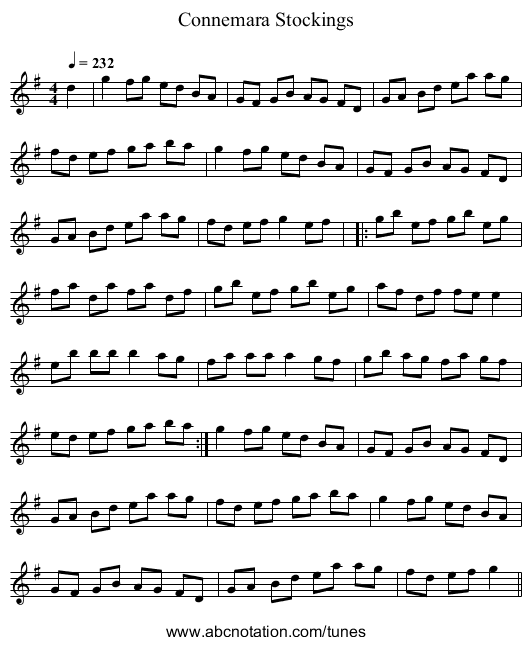 Connemara Stockings - staff notation
