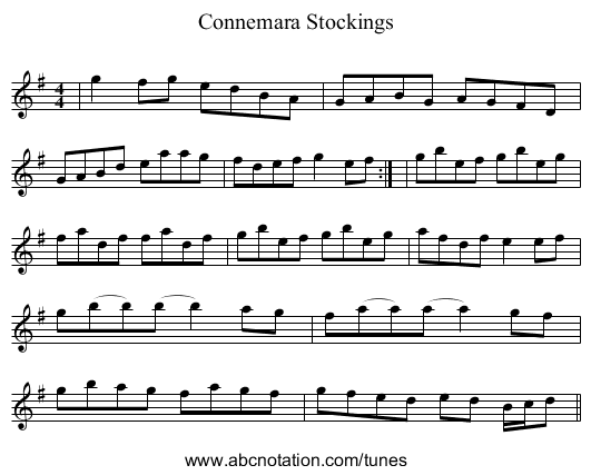 Connemara Stockings - staff notation