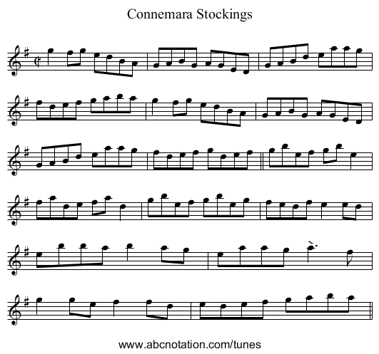 Connemara Stockings - staff notation