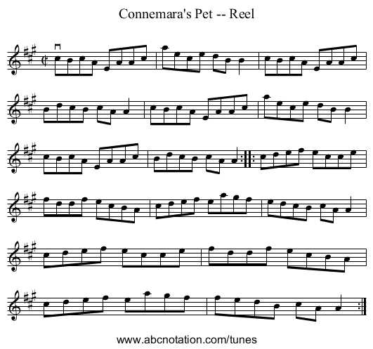 Connemara's Pet -- Reel - staff notation