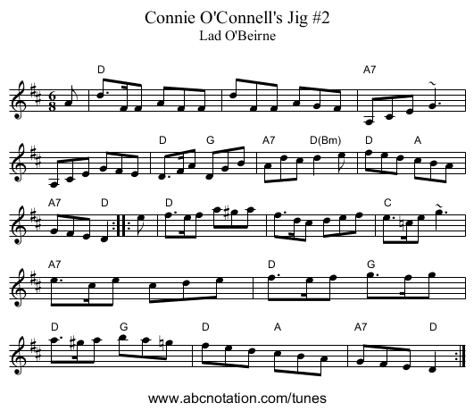 Connie O'Connell's Jig #2 - staff notation