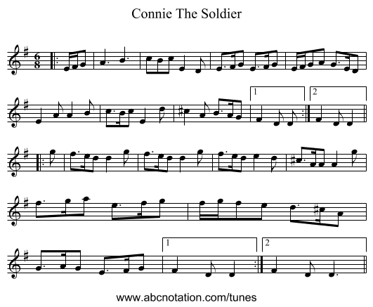 Connie The Soldier - staff notation