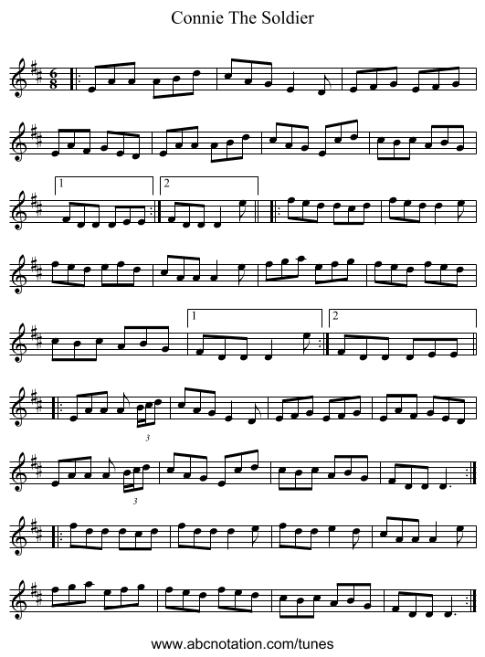 Connie The Soldier - staff notation