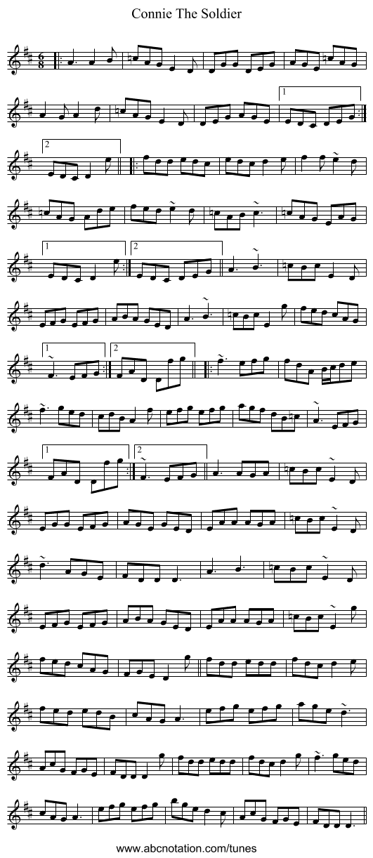 Connie The Soldier - staff notation