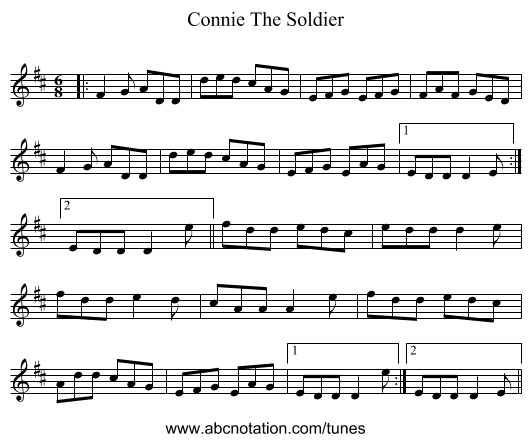 Connie The Soldier - staff notation