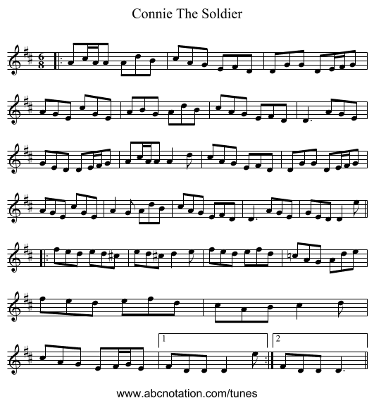 Connie The Soldier - staff notation