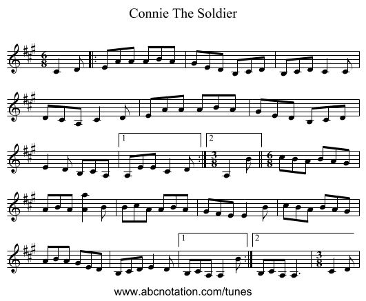 Connie The Soldier - staff notation