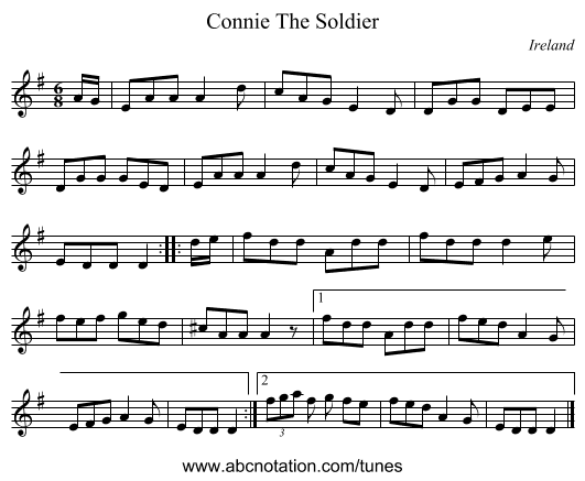 Connie The Soldier - staff notation