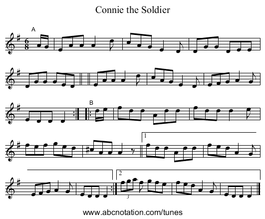 Connie the Soldier - staff notation