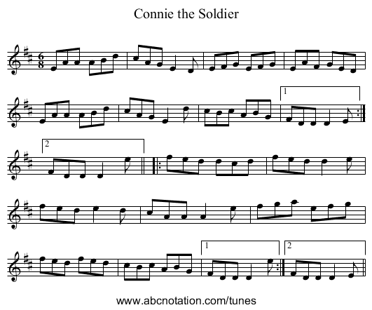 Connie the Soldier - staff notation