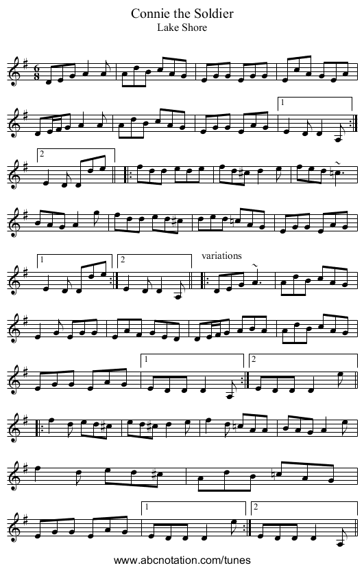 Connie the Soldier - staff notation