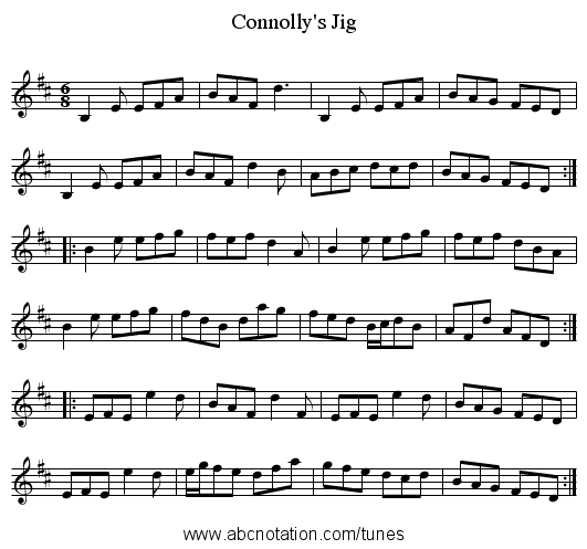 Connolly's Jig - staff notation
