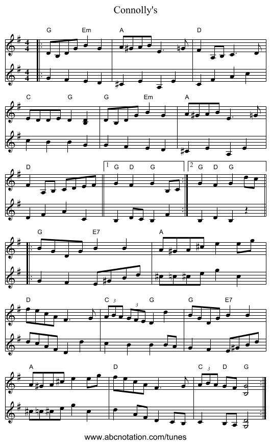 Connolly's - staff notation