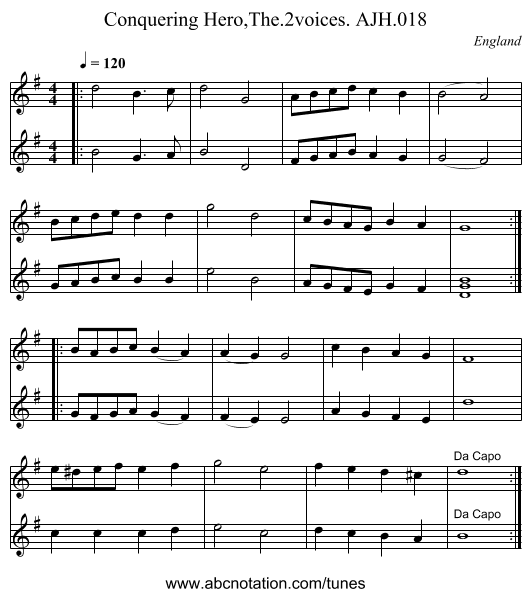 Conquering Hero,The.2voices. AJH.018 - staff notation