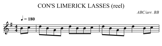 CON'S LIMERICK LASSES (reel) - staff notation