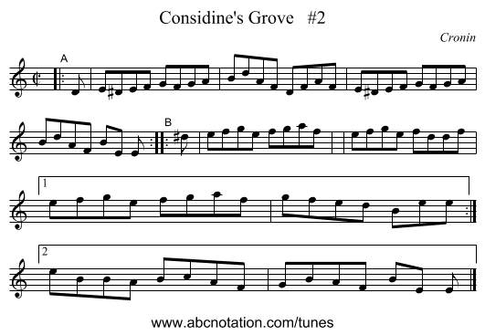 Considine's Grove   #2 - staff notation