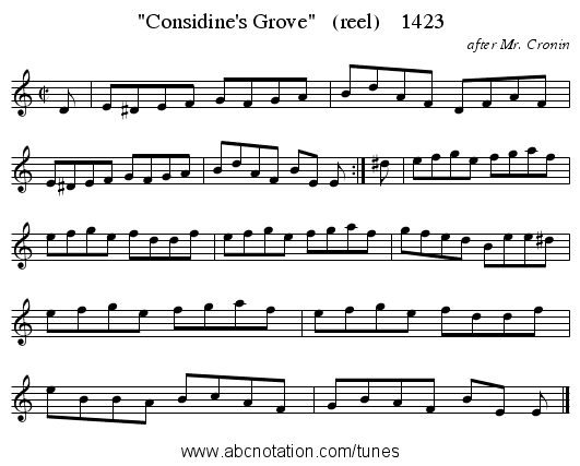 Considine's Grove   (reel)    1423 - staff notation