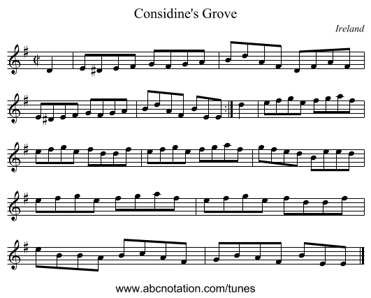 Considine's Grove - staff notation