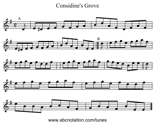 Considine's Grove - staff notation