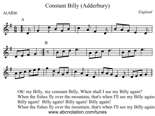 Constant Billy (Adderbury) - staff notation