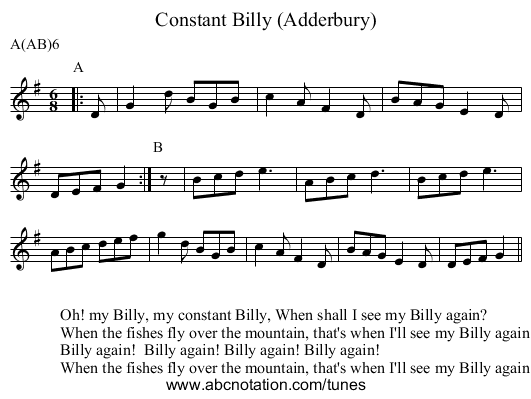 Constant Billy (Adderbury) - staff notation