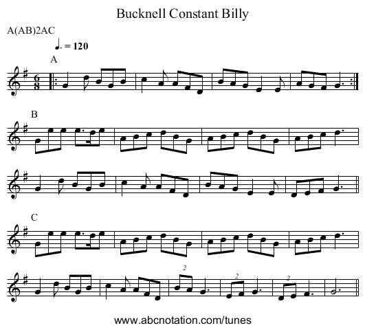 Constant Billy, Bucknell - staff notation