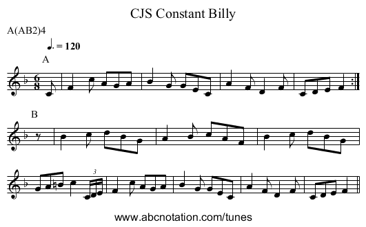 Constant Billy, CJS - staff notation