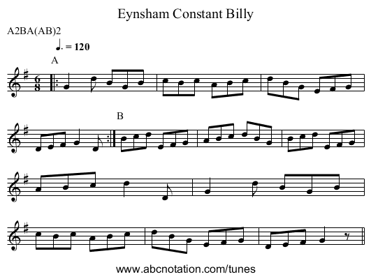 Constant Billy, Eynsham - staff notation
