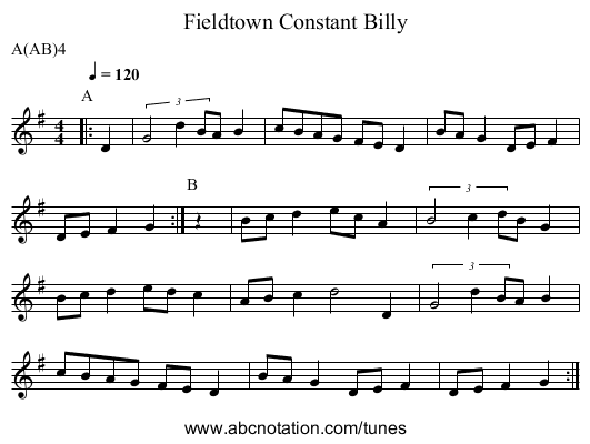 Constant Billy, Fieldtown - staff notation