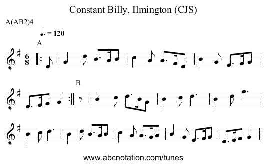 Constant Billy, Ilmington (CJS) - staff notation